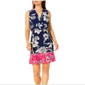 Eliza J Navy and Pink Floral Midi Dress